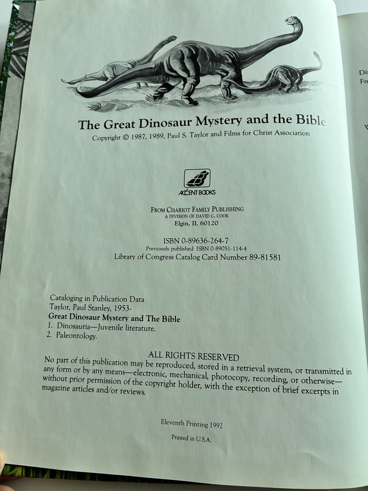 The Great Dinosaur Mystery and the Bible Paul S. Taylor 1992 Hardcover