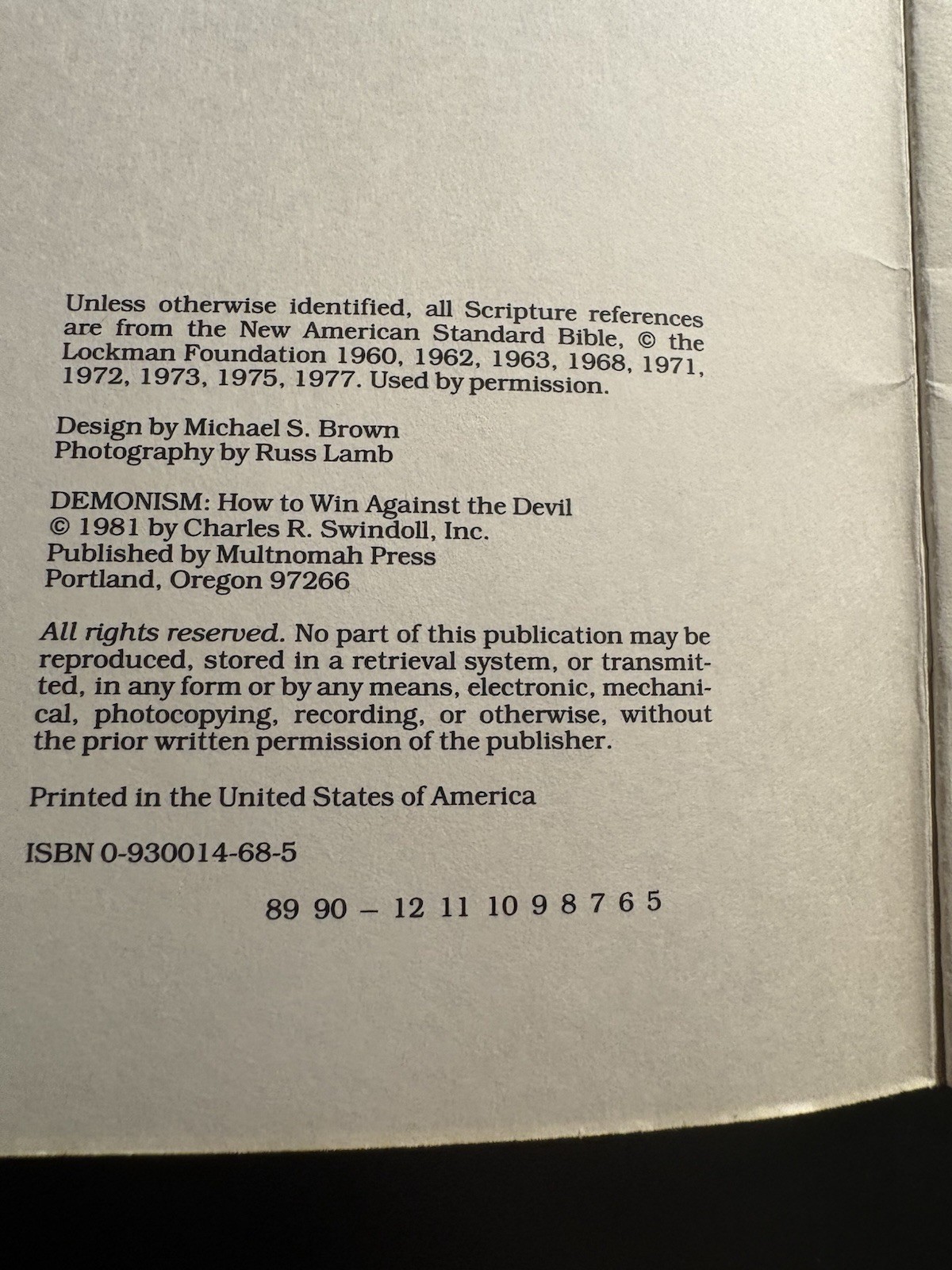 Demonism Charles R Swindoll 1981 Multnomah Press Devil Booklet Anti Occult Satan