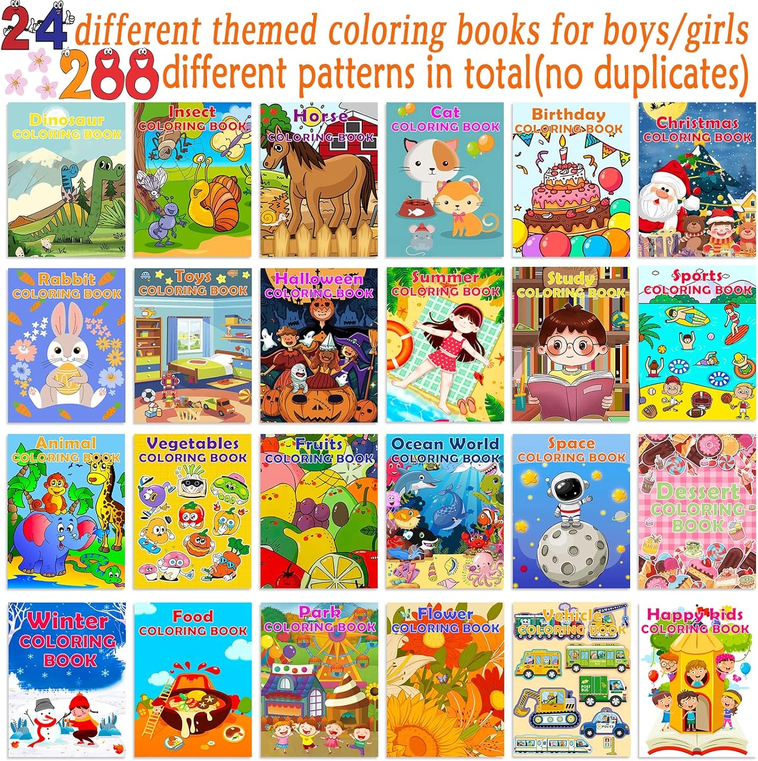 24Pack Small Coloring Books for Kids Ages 4-8, Bulk 24 topics coloring books