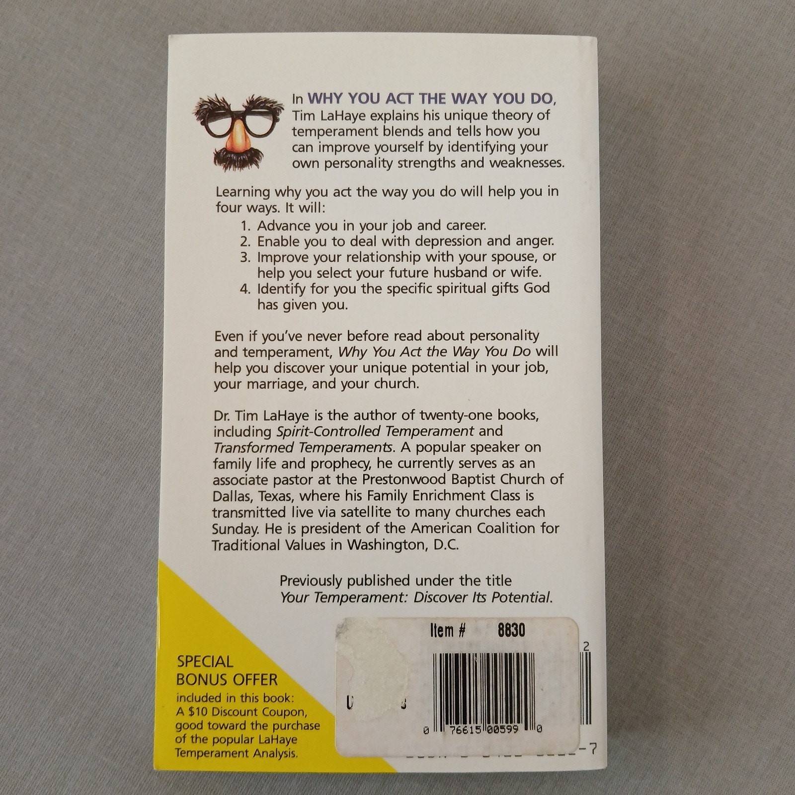 Why You Act The Way You Do by Tim LaHaye ISBN 0-8423-8212-7 self help religious