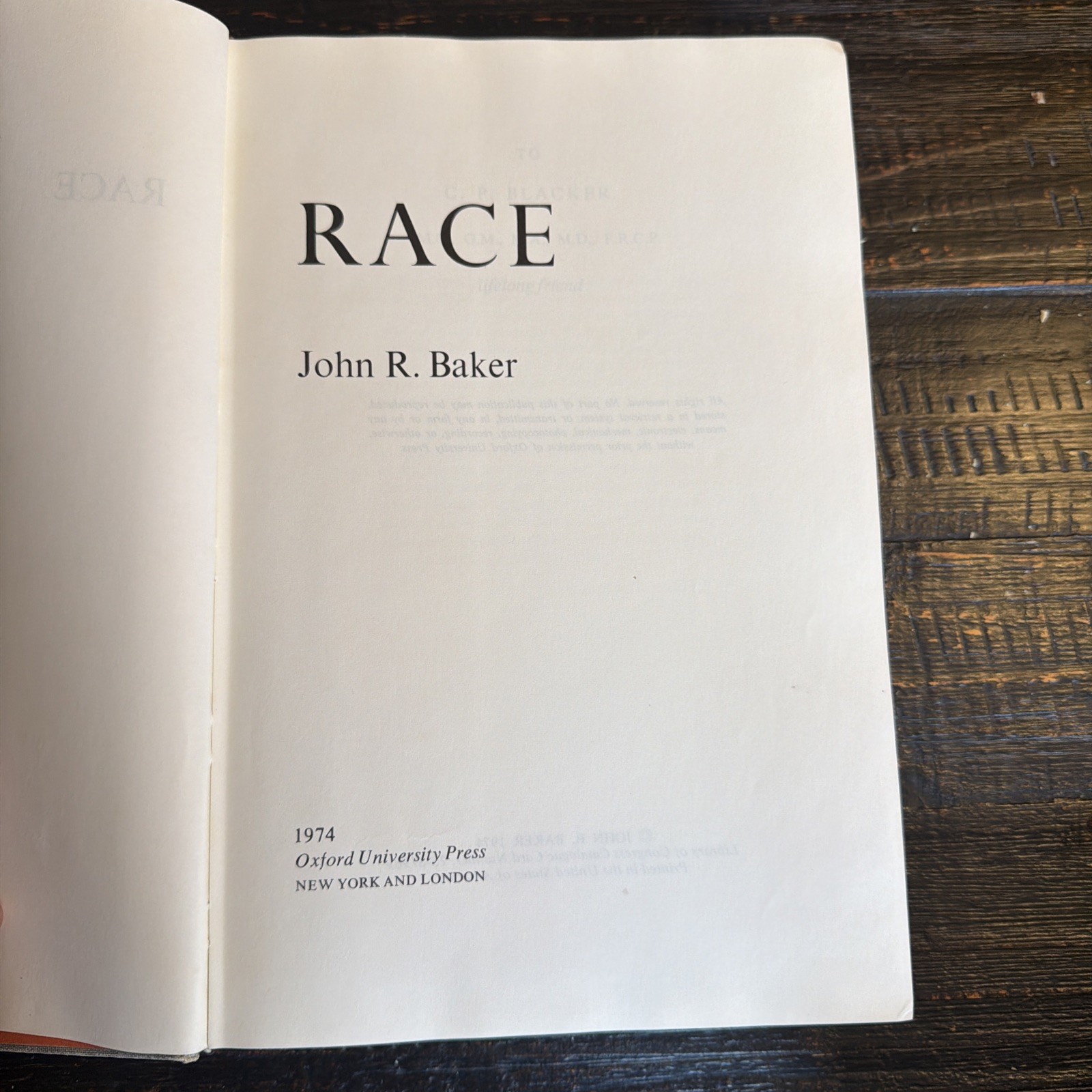 Race by John R. Baker 1974 Hardcover Dust Jacket