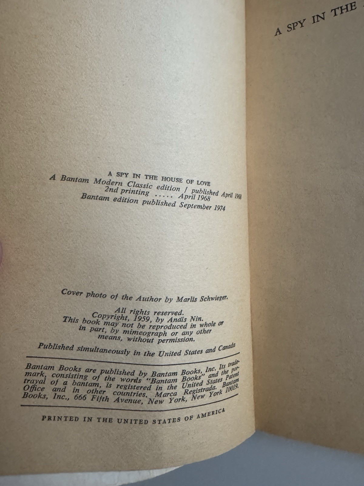 A Spy in the House of Love Anaïs Nin 1974 Bantam Vintage PB Literary Fic Classic