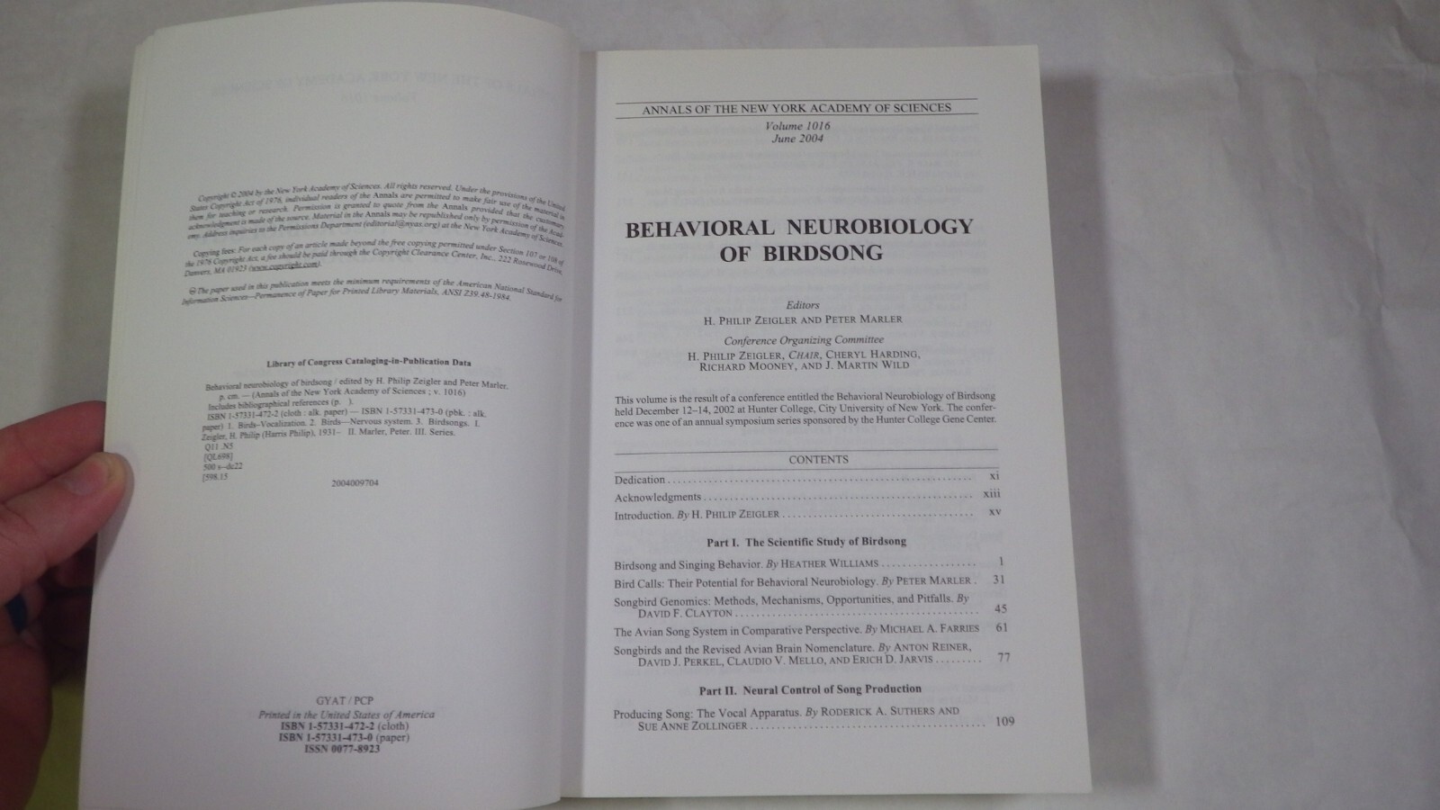BEHAVIORAL NEUROBIOLOGY OF BIRD SONG (ANNALS OF THE NEW By H. Philip Zeigler