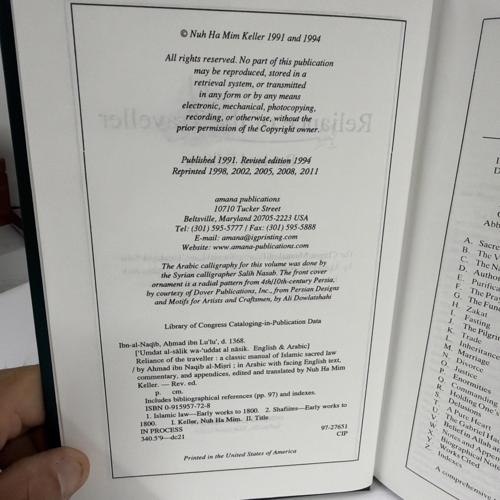 Reliance of the Traveller: A Classic Manual of Islamic Sacred Law