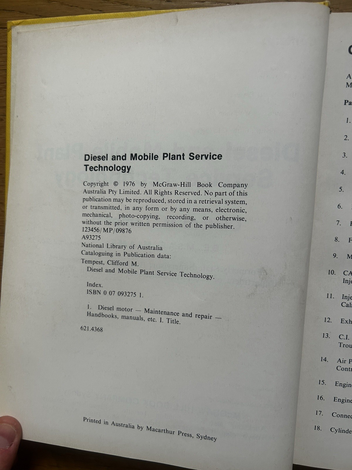 Diesel and Mobile Plant Service Technology by Clifford M Tempest 1976 Hardcover