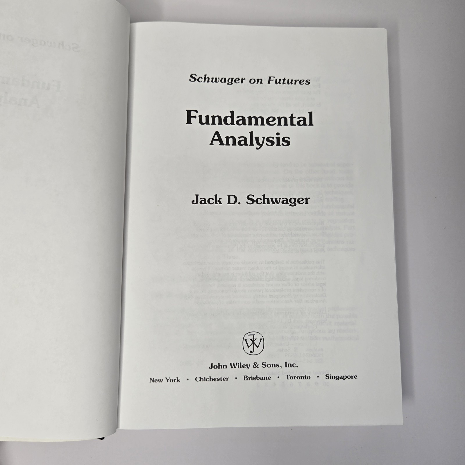Schwager on Futures Fundamental Analysis by Jack D Schwager, 1995 2nd Print HCDJ