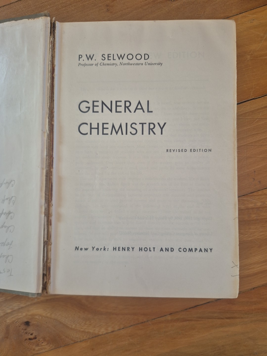 General Chemistry Revised Edition Book by P.W. Selwood – 1956 Hardcover