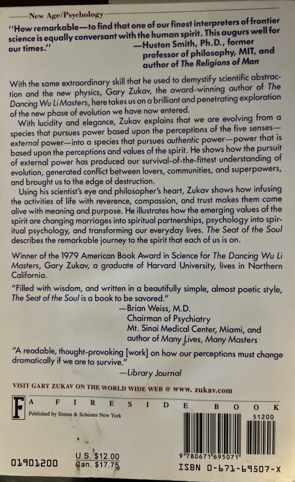 The Seat of the Soul – Paperback By Zukav, Gary – VERY GOOD