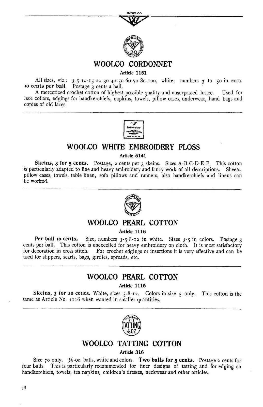 1916 Woolco Knitting & Crocheting Manual 80 Pages