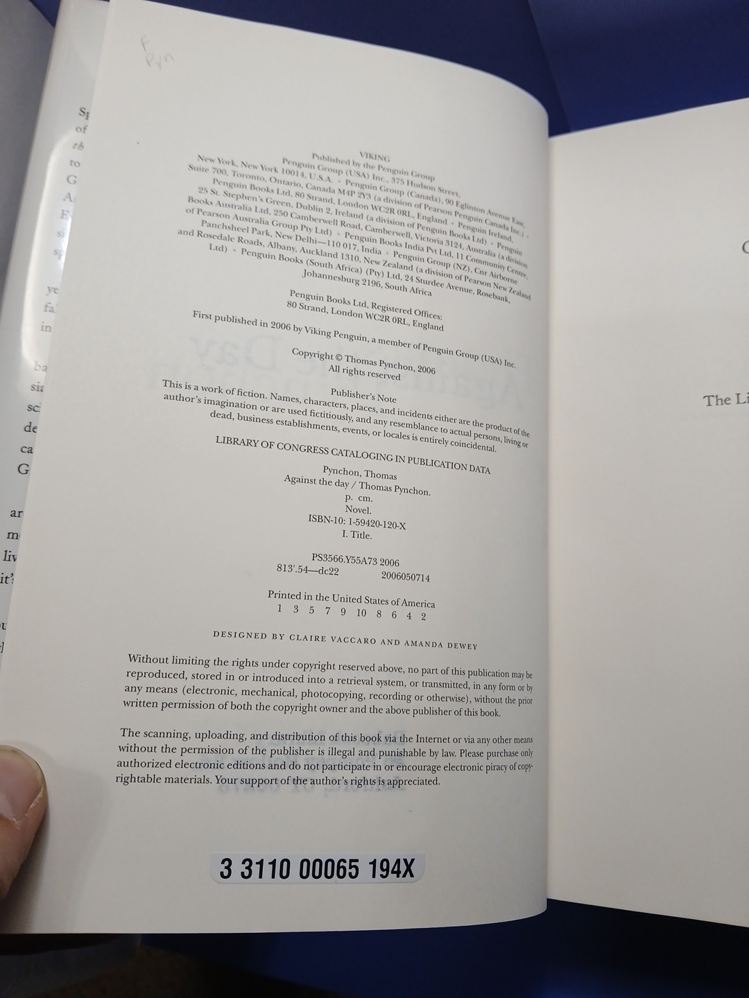 Thomas Pynchon – Against the Day – First Edition, 1st Printing The Penguin Press