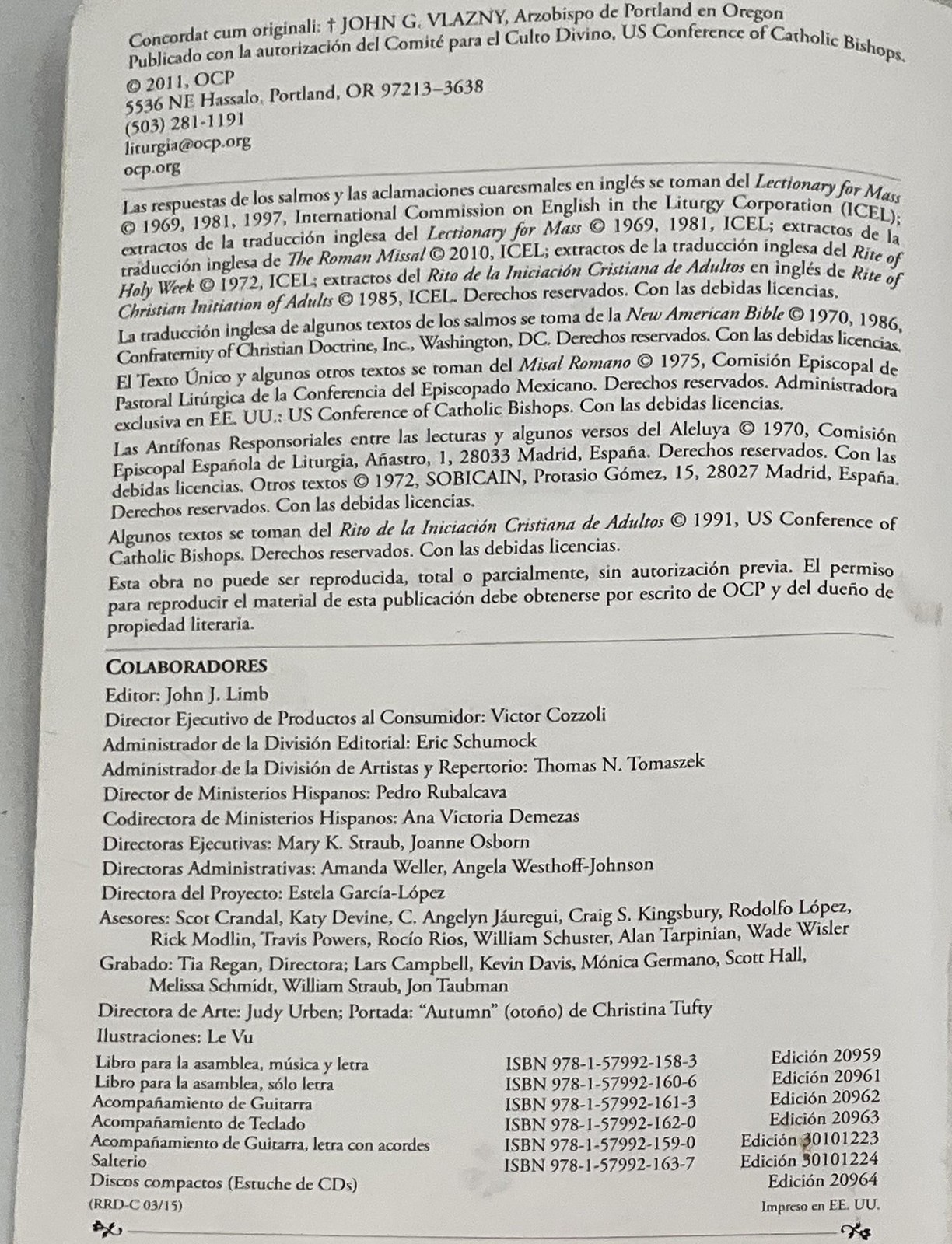 Flor Y Canto John J. Limb Religious & Spiritual Spanish Paperback OCP 2011