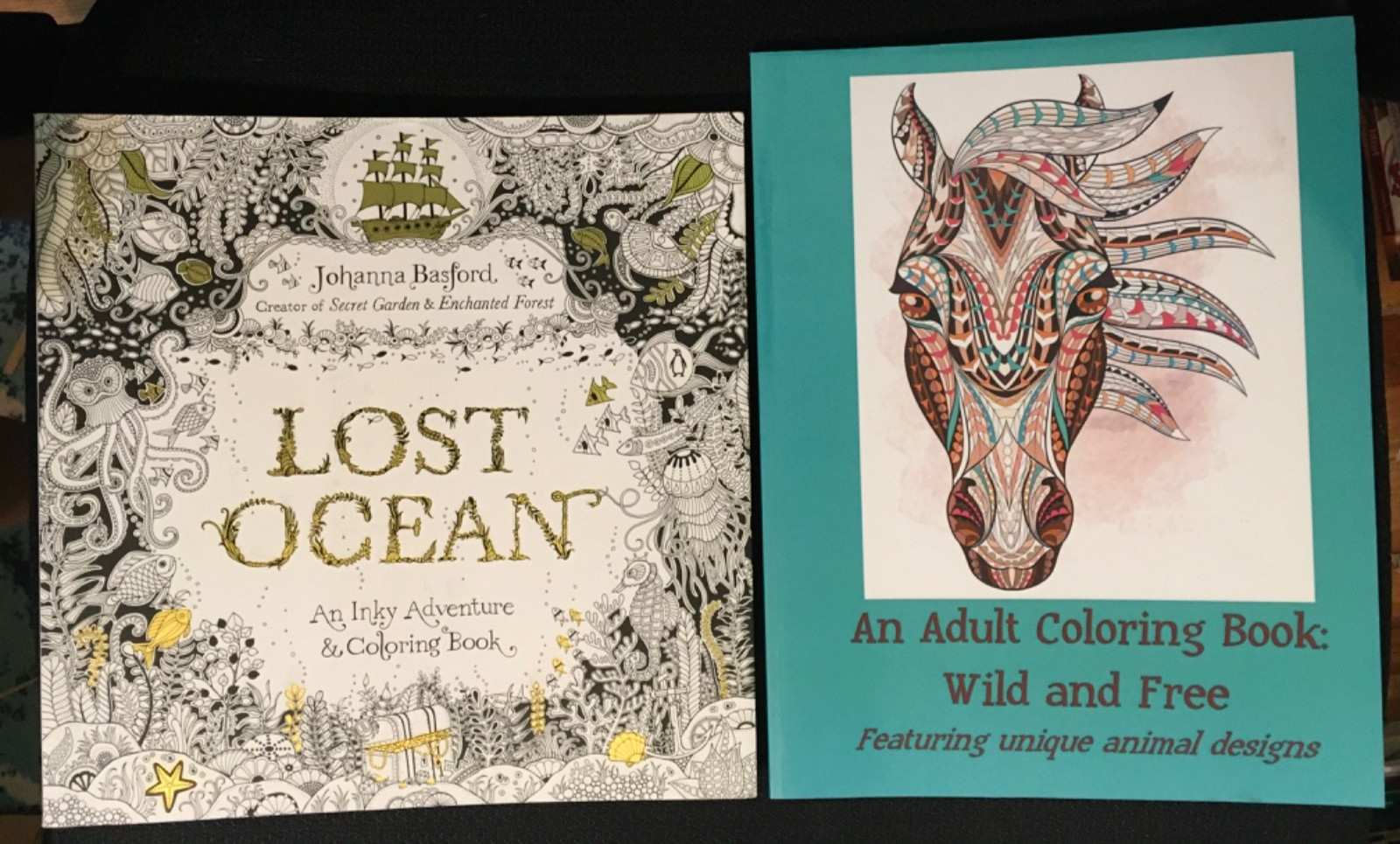 Lot Adult Coloring Books LOST OCEAN +WILD AND FREE Animal Designs Meditation NEW