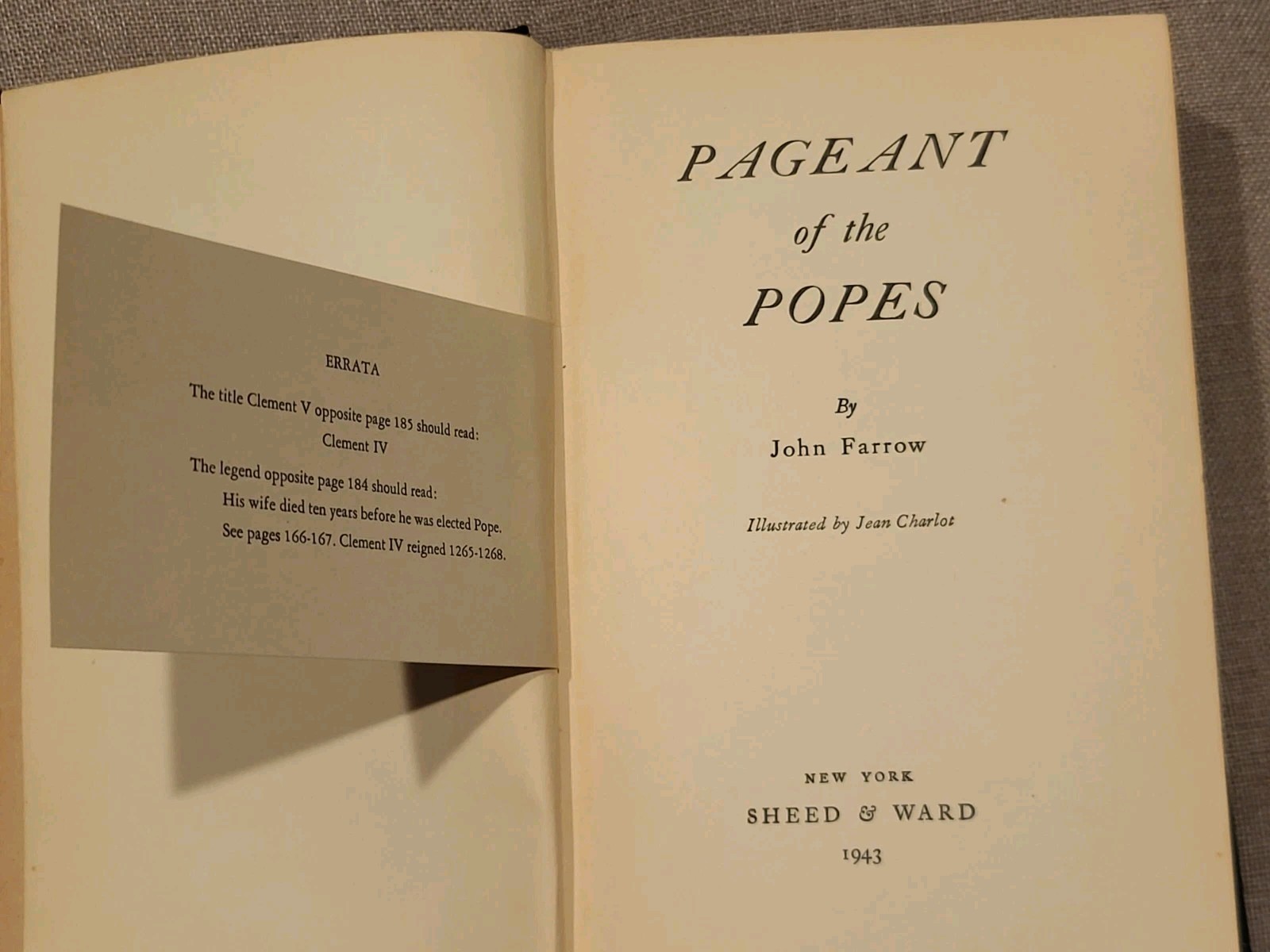 Pageant Of The Popes By John Farrow, Hardcover Book, 1943 Vintage Collectible