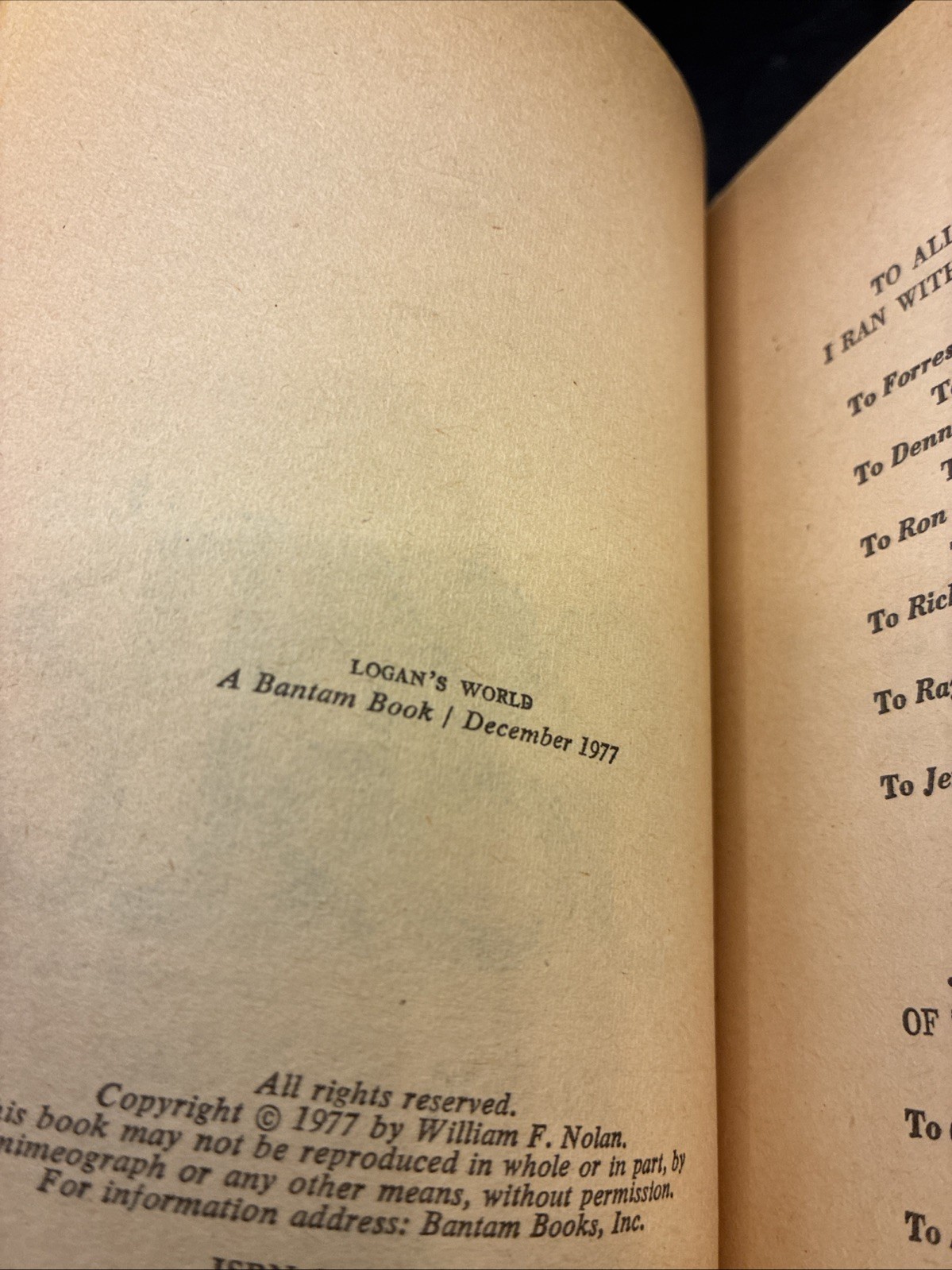 Logan’s World – Logan’s Run Sequel Novel – William F. Nolan – Bantam – 1977 Vtg