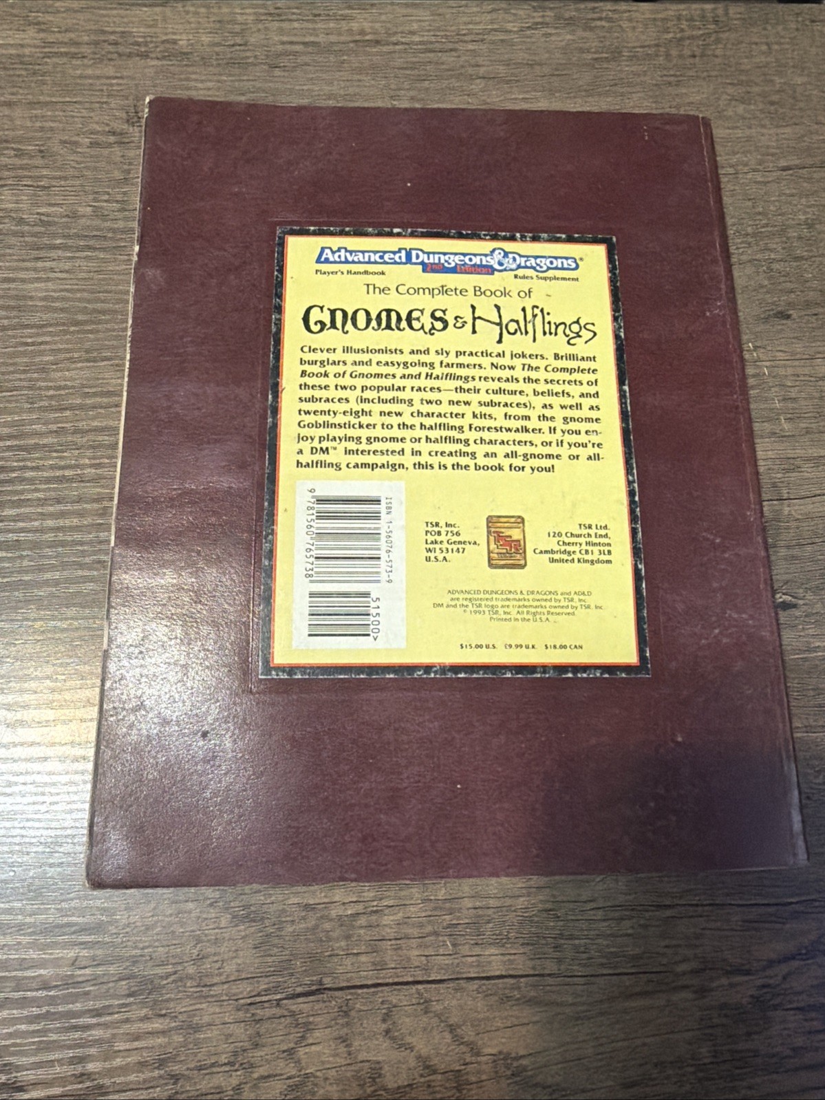 Complete Book of Gnomes & Halflings AD&D 2nd Edition 2134 (1993, Softcover)