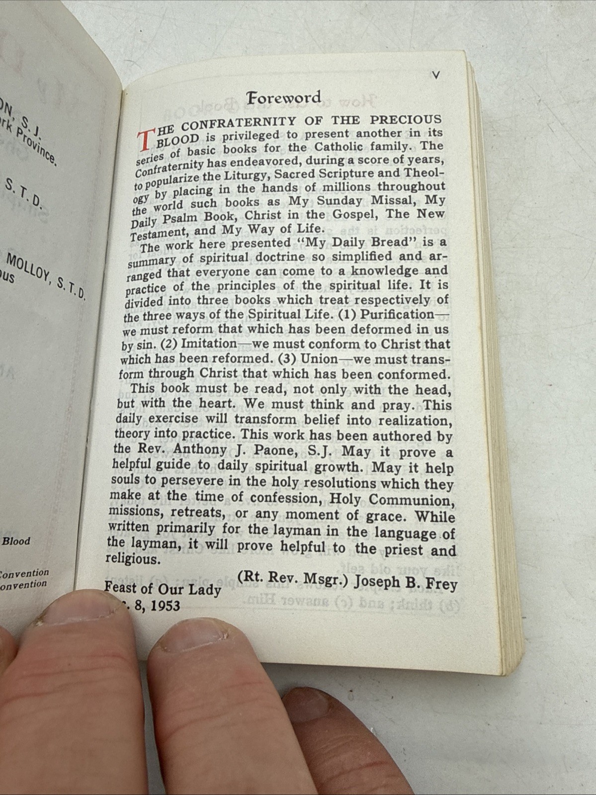 My Daily Bread Anthony J Paone 1954 Confraternity of the Precious Blood VTG