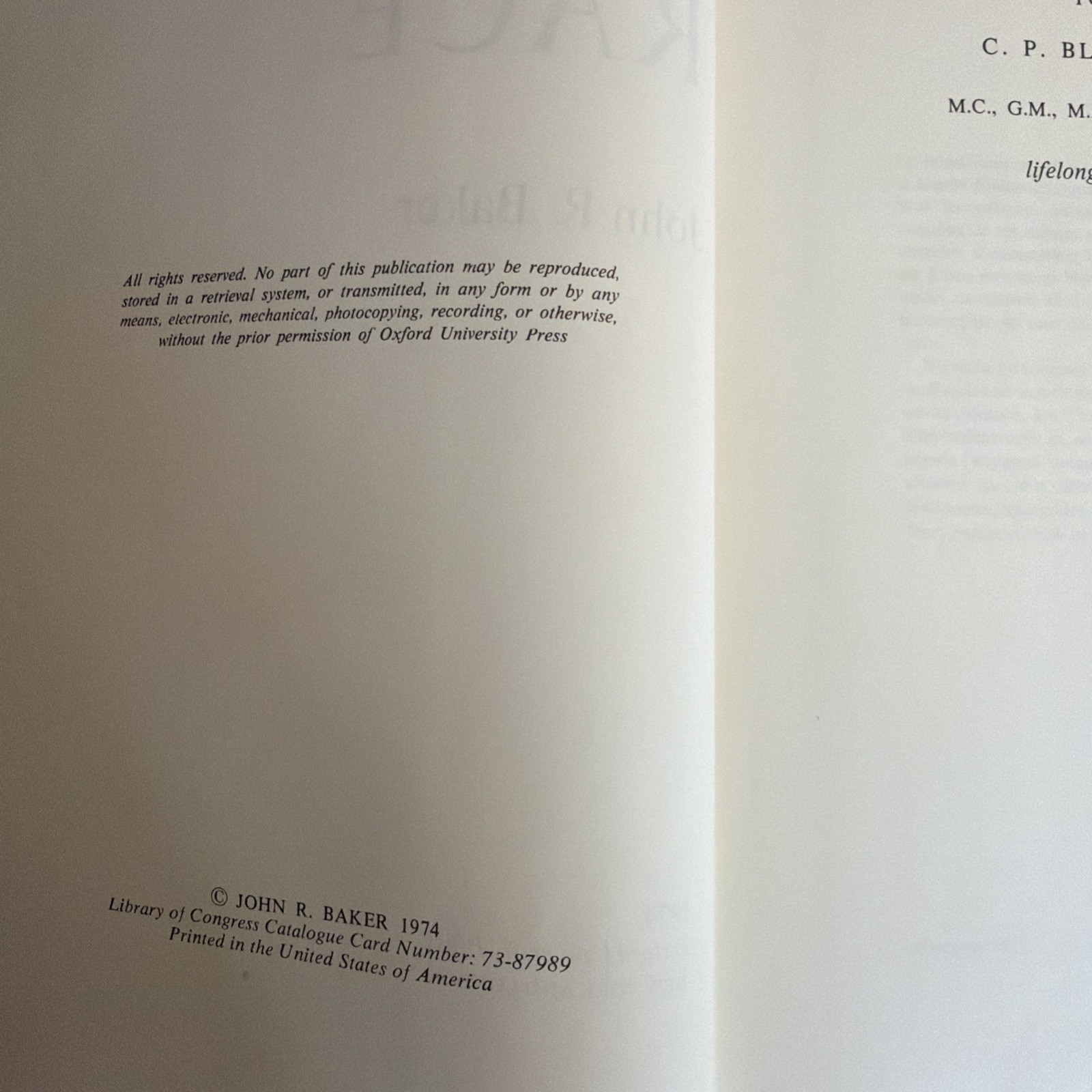 Race by John R. Baker 1974 Hardcover Dust Jacket