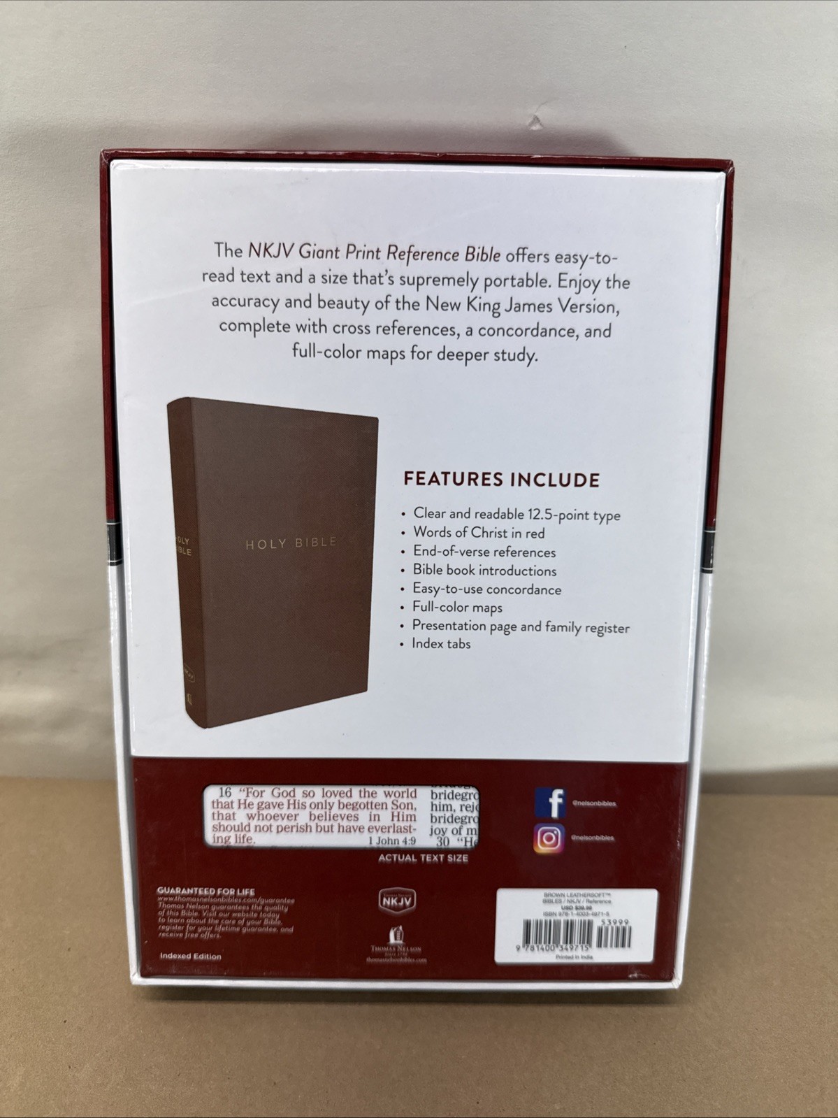 NKJV GIANT PRINT Holy Bible Indexed Edition Red Letter Brown Leathersoft NEW