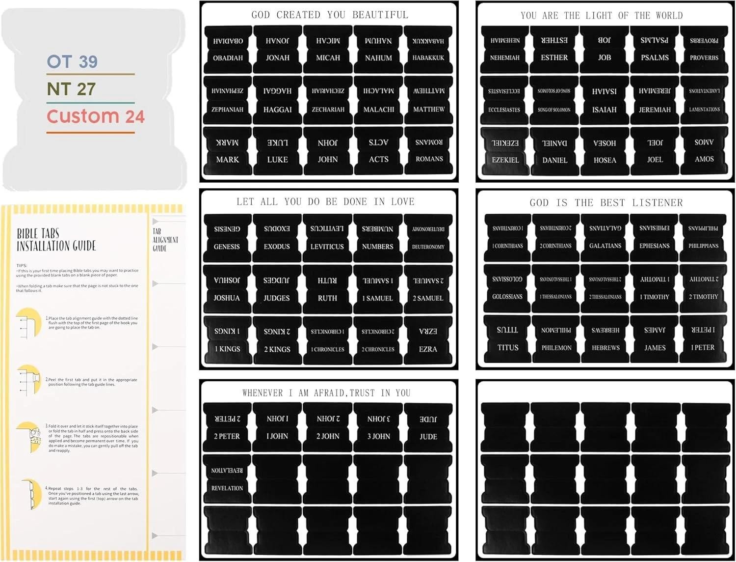 Black Bible Tabs for Men – Paper Index Tabs for Scripture Study & Chapter Marker