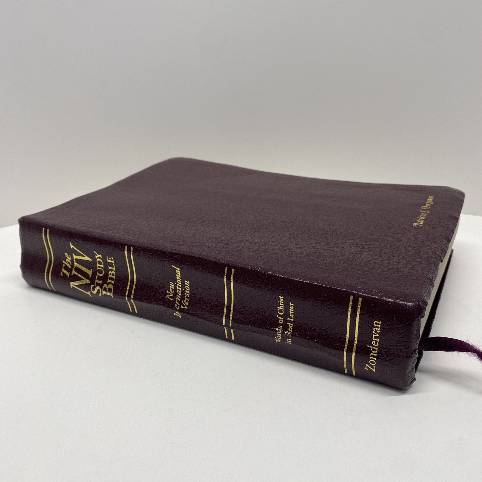 NIV Study Bible 10th Anniversary Edition Burgundy Leather Red Letter Used