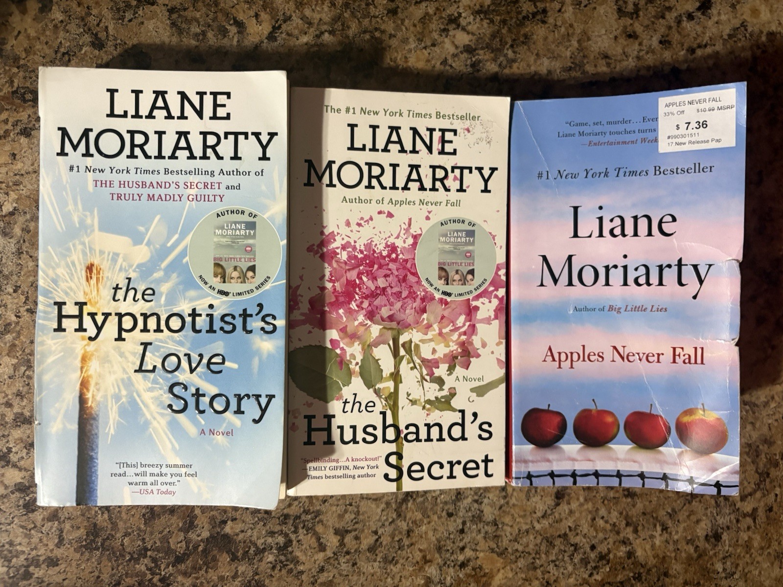 Liane Moriarty 3 Book Lot The Husband’s Secret Hypnotists Paperback Apples Never