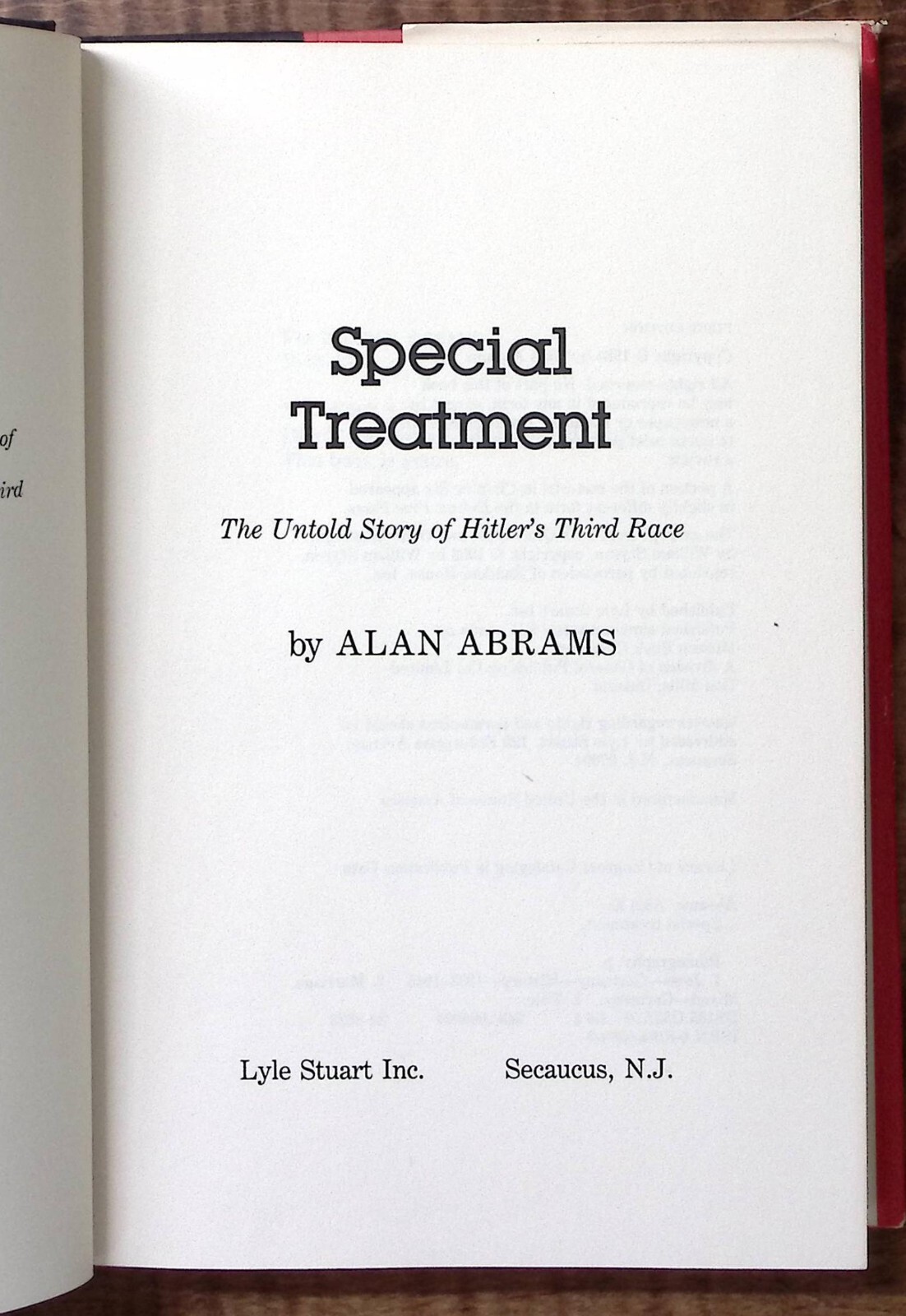 SPECIAL TREATMENT ALAN ABRAMS FIRST EDITION UNTOLD STORY SURVIVAL OF JEWS B317