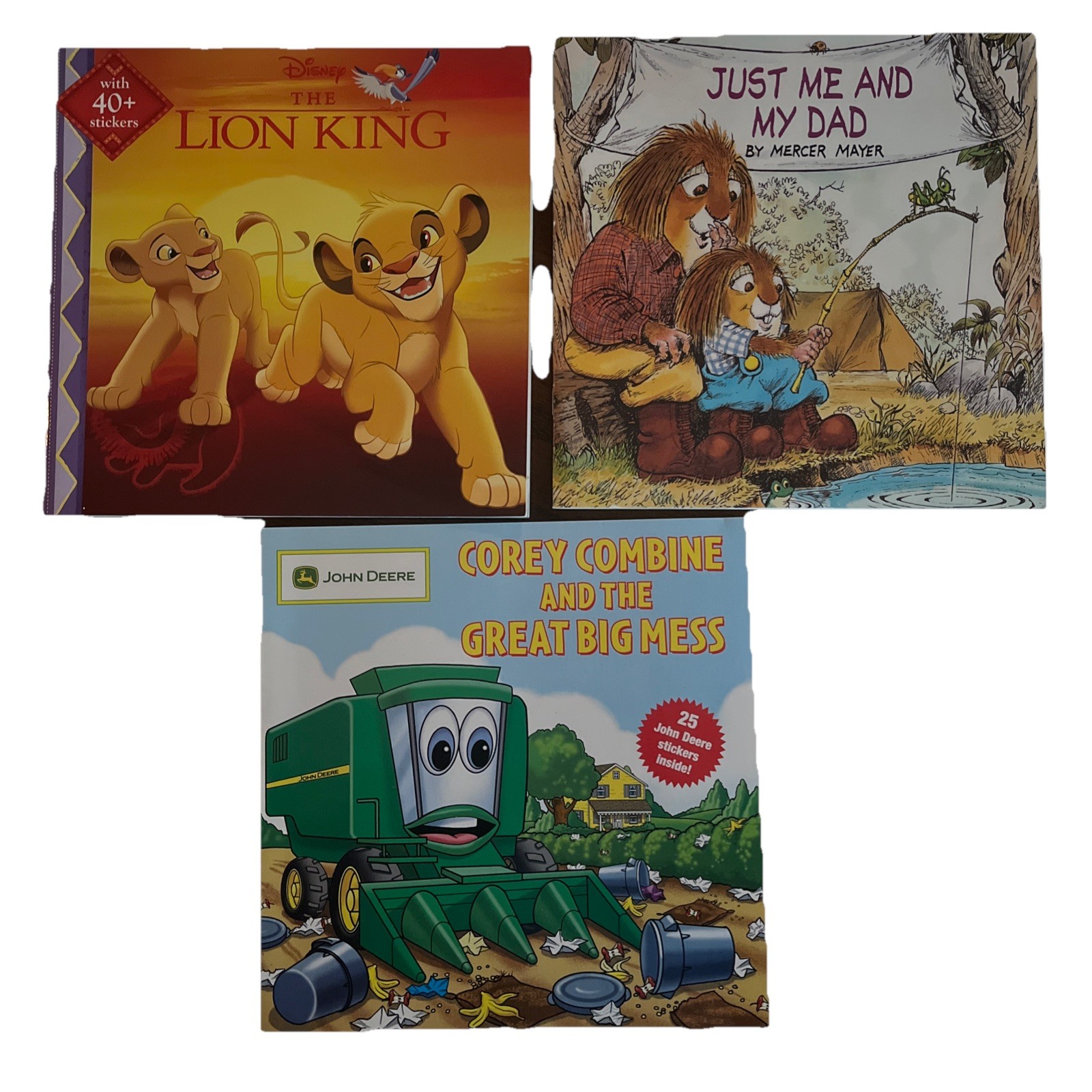 3 Book Set For Early Readers Disney, John Deere, Stickers Classic Library
