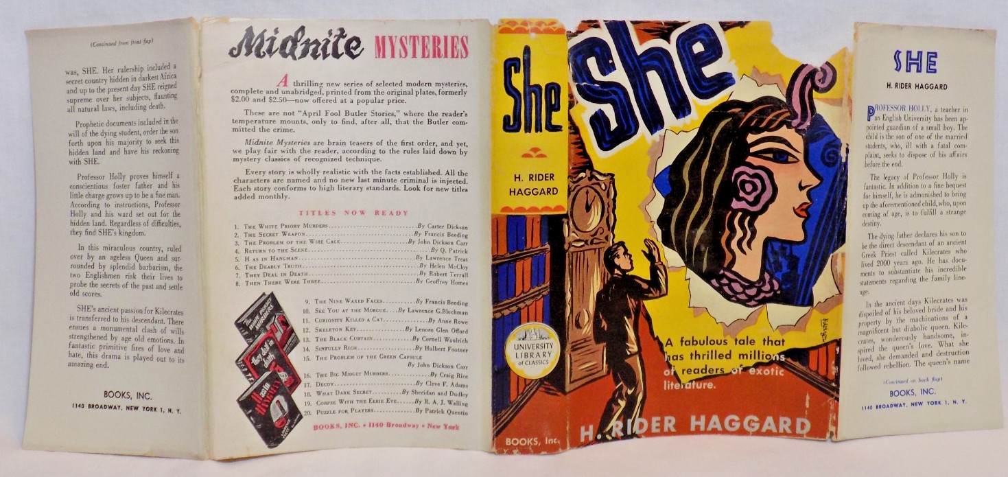 She by H. Rider Haggard, Books Inc. Reprint, HCDJ Fantasy Lost World Adventure