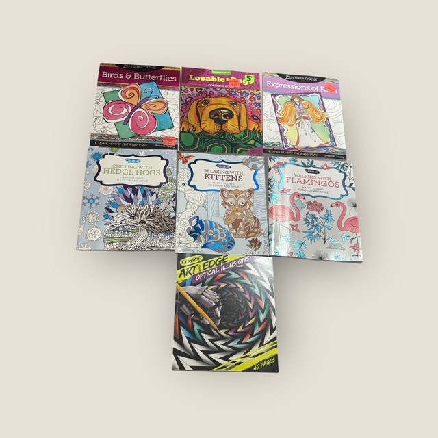 Lot of 7 Adult & Kids Coloring Books Zenspirations Crayola Color Art Animals