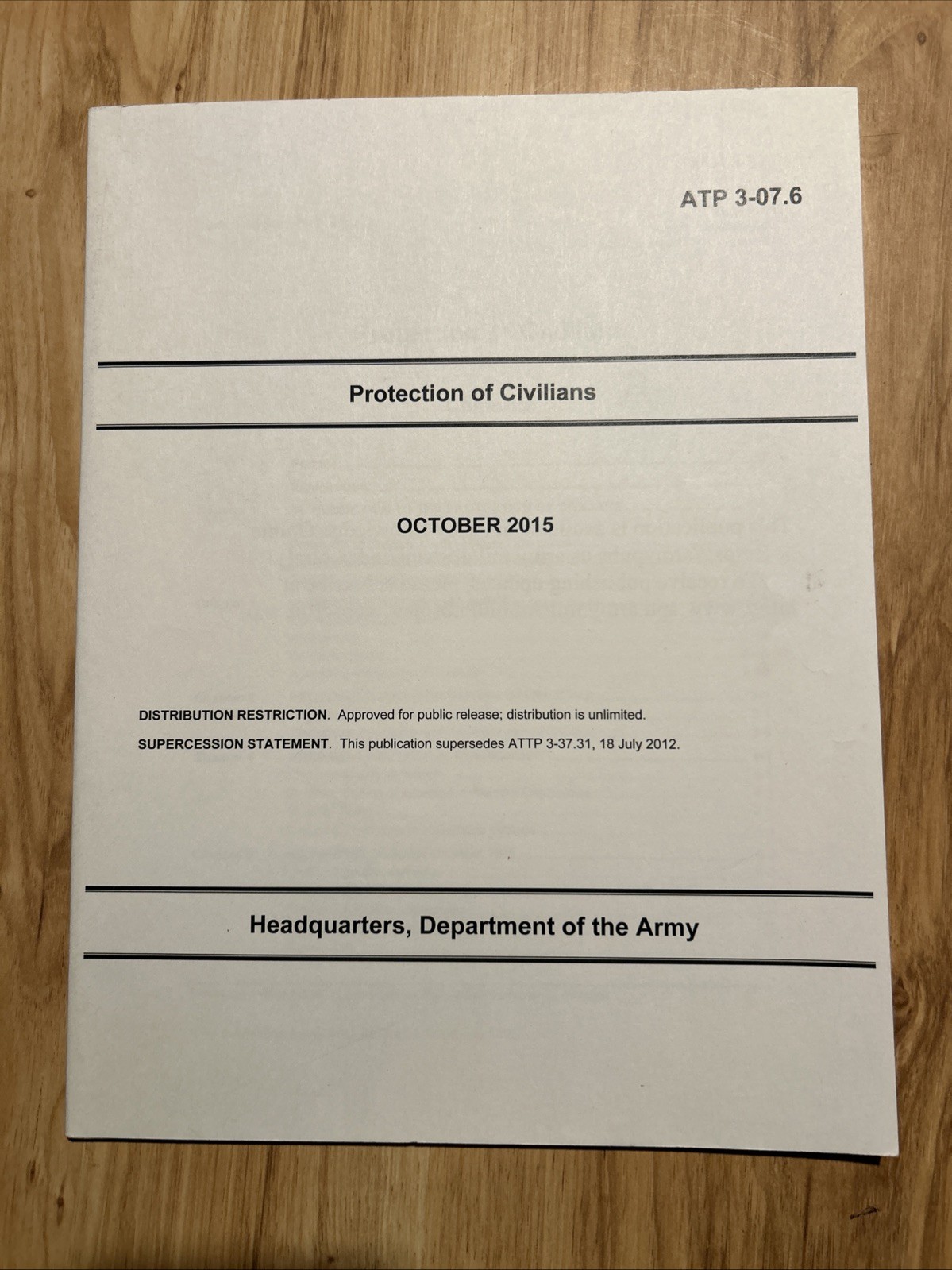 ARMY TECHNIQUES PUBLICATION ATP 3-07.6 Protection Of Civilians October 2015