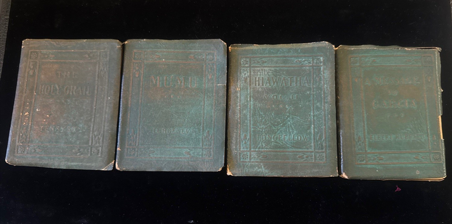 4 Antique Little Leather Library Miniature Books – Green Covers – Early 1900s