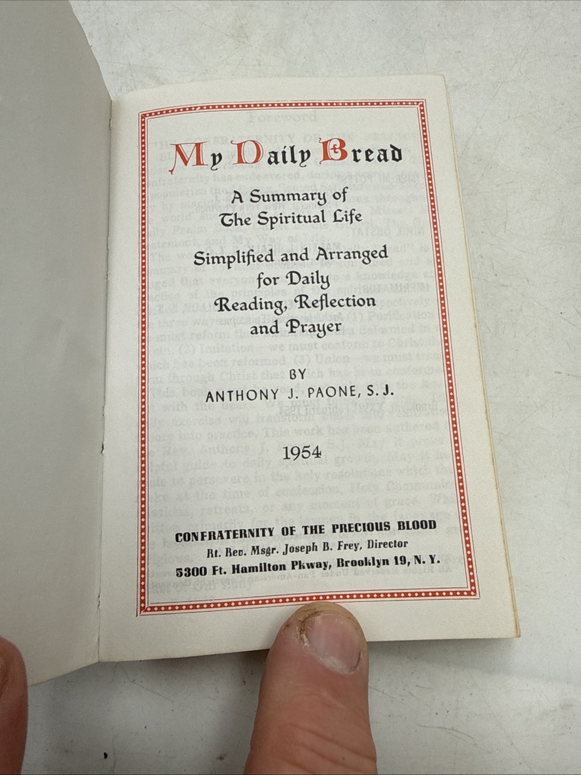 My Daily Bread Anthony J Paone 1954 Confraternity of the Precious Blood VTG