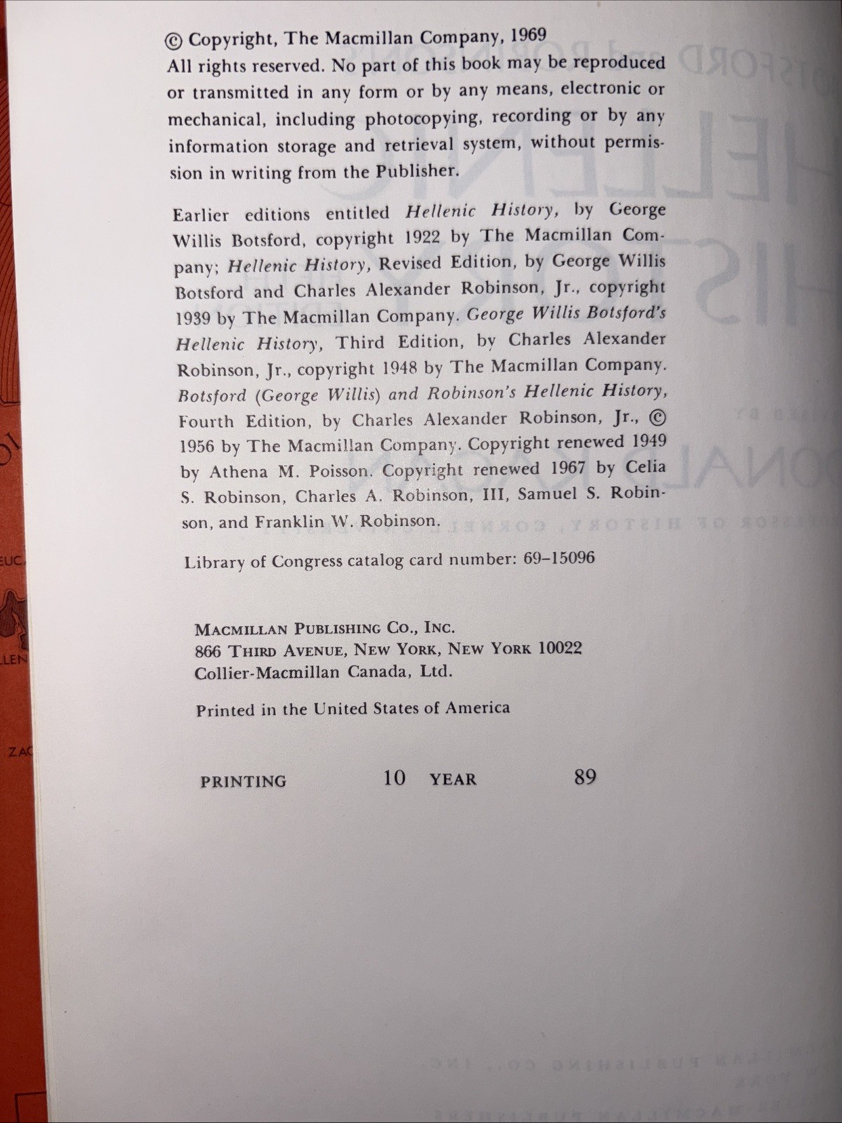 BOTSFORD AND ROBINSON’S HELLENIC HISTORY By Donald Kagan – Hardcover 1989
