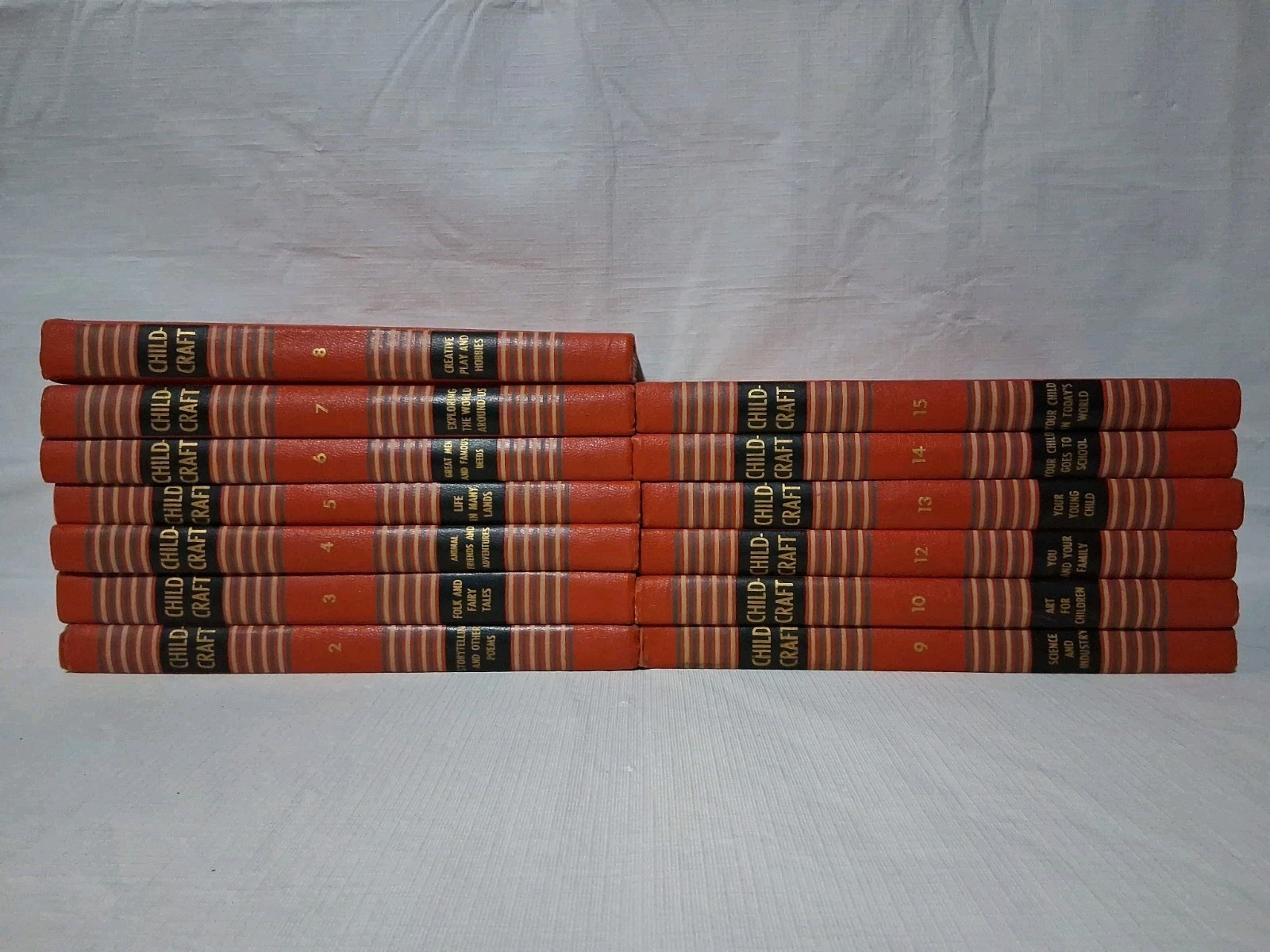 CHILDCRAFT 1954 Set of 13 (Vol. 2-10 & 12-15) Orange Hardcover Books Set Vintage