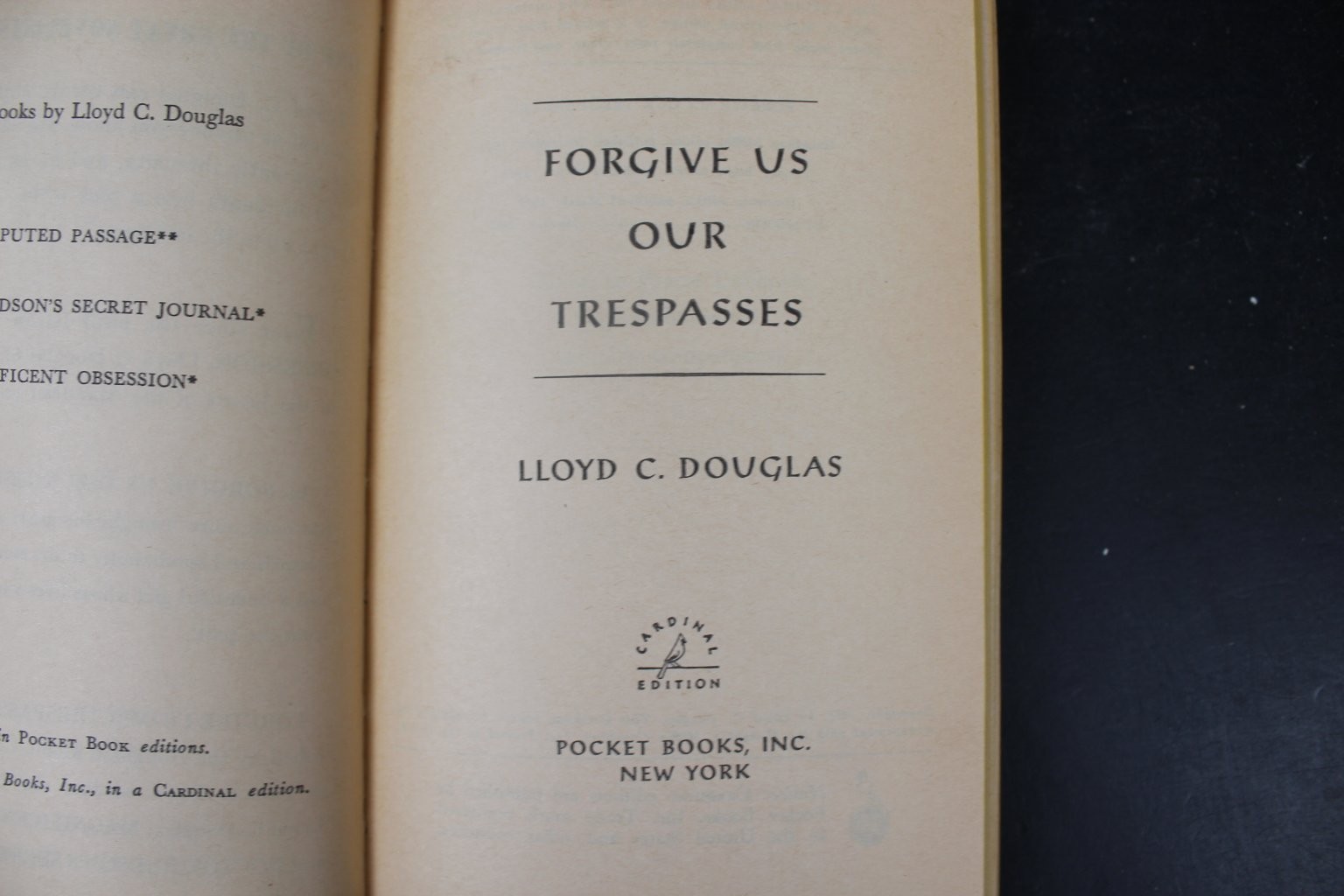 Forgive Us Our Trespasses Lloyd C. Douglas 1957 Cardinal Edition Pocket Books PB