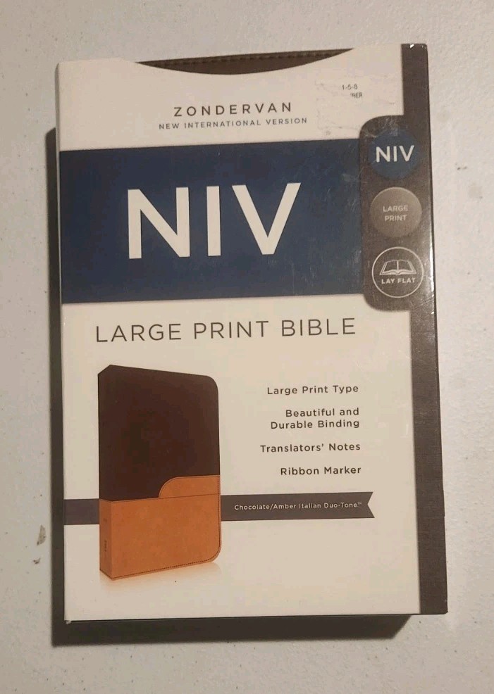 NEW NIV PERSONAL SIZE LARGE PRINT BIBLE CHOCOLATE/AMBER LEATHERSOFT