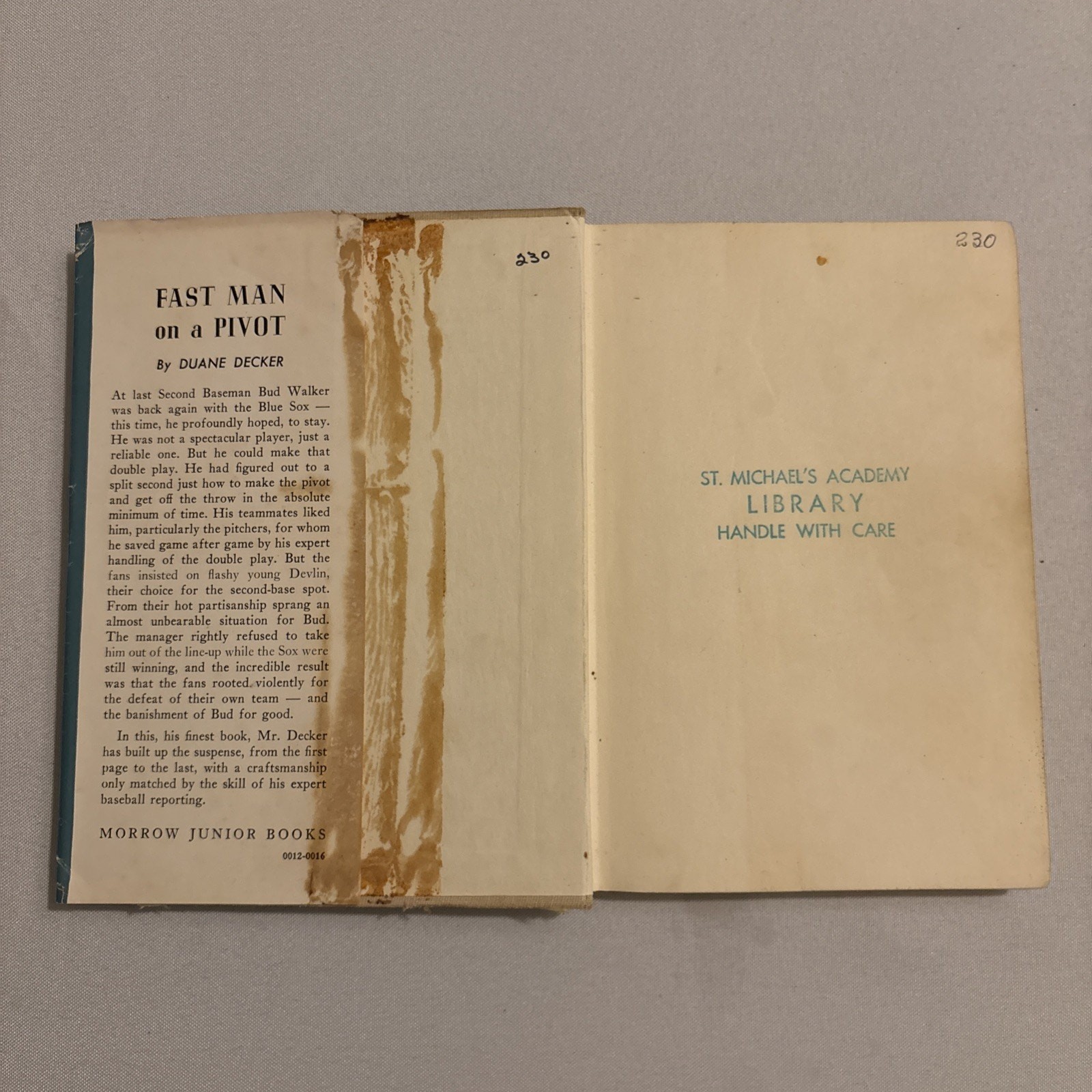 “Fast Man On A Pivot” By Duane Decker Published By William Morrow (HC 1968) RARE