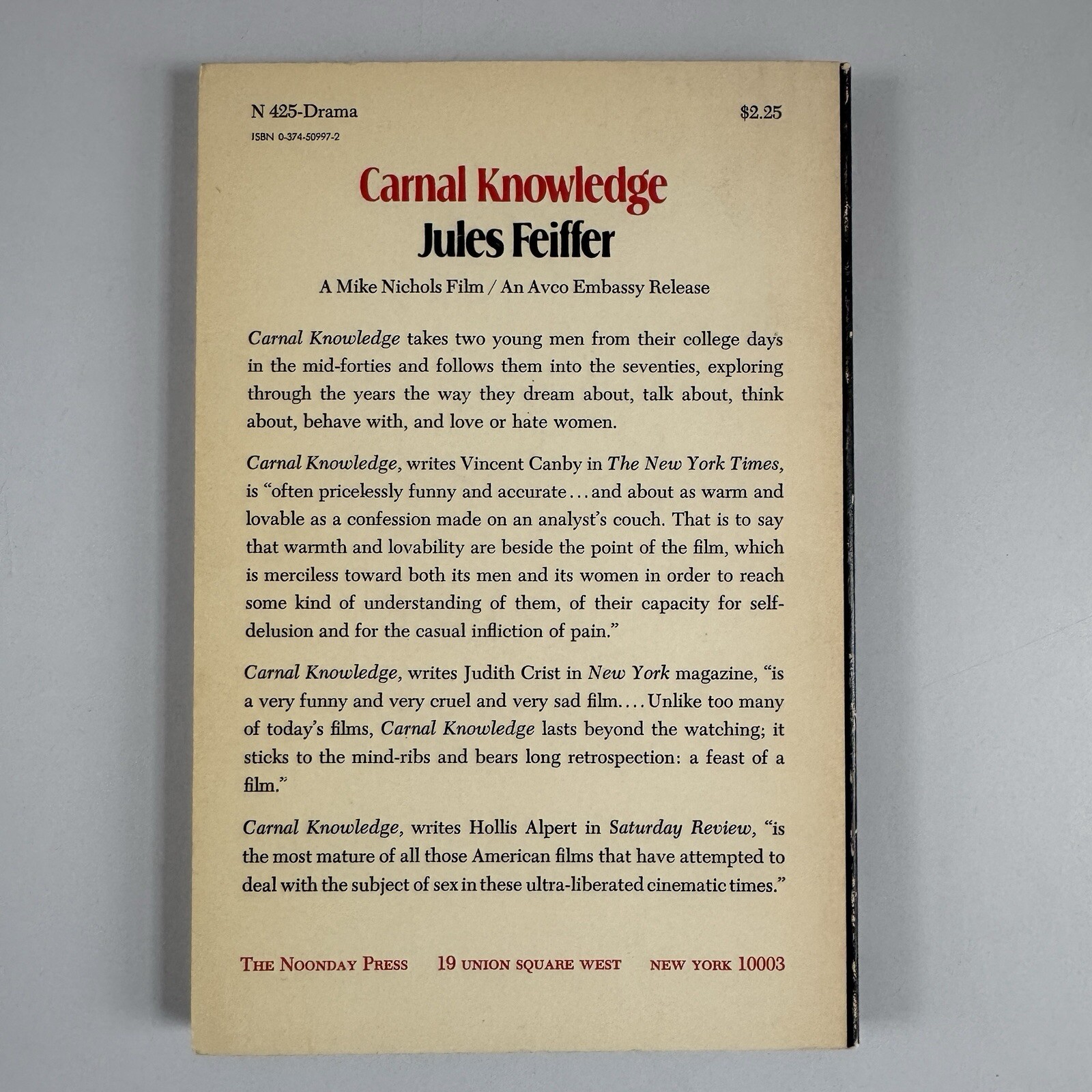 Carnal Knowledge – Jules Feiffer (1971) Paperback 1st Print