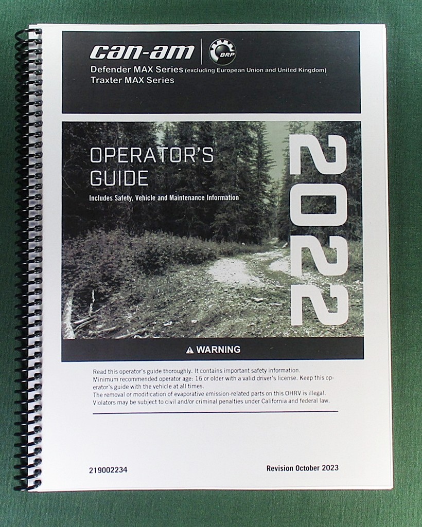 2022 Can-Am Defender MAX HD9 Owner’s Manual: 258 Pages & Protective Covers!