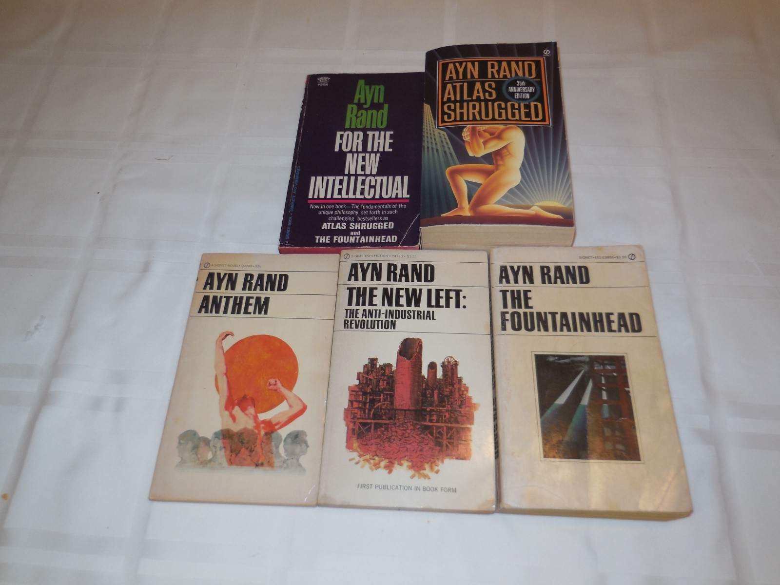 Ayn Rand 5 paperback book lot. Anthem, New Left, Fountainhead, others