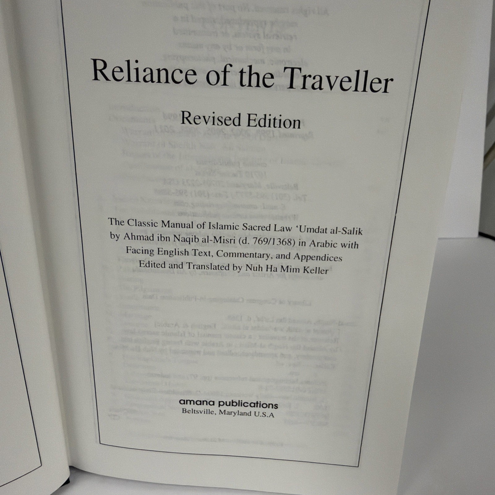 Reliance of the Traveller: A Classic Manual of Islamic Sacred Law