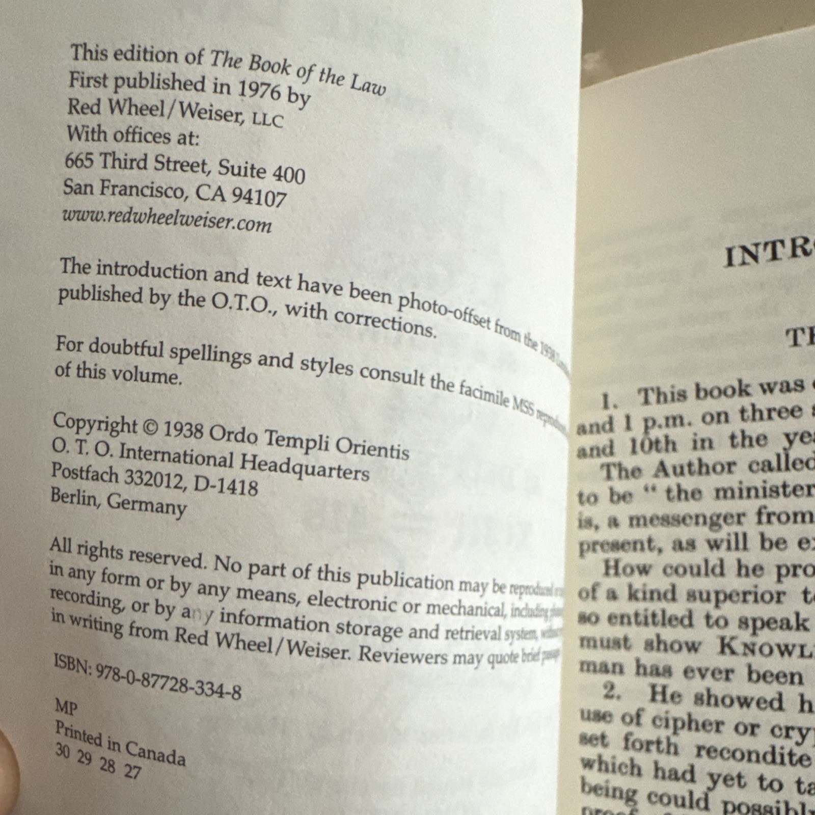 Aleister Crowley The Book of the Law Trade Paperback Red Wheel/Weiser 1987