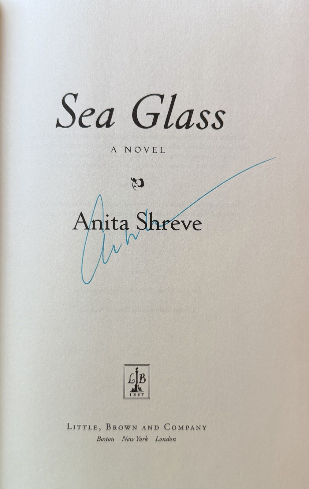 Sea Glass by Anita Shreve Signed First Edition 2002 HC w/dj