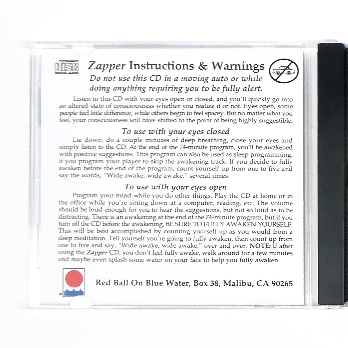 RESPOND WITH PATIENCE Zapper Self Hypnosis CD Dick Sutphen Emotional Control