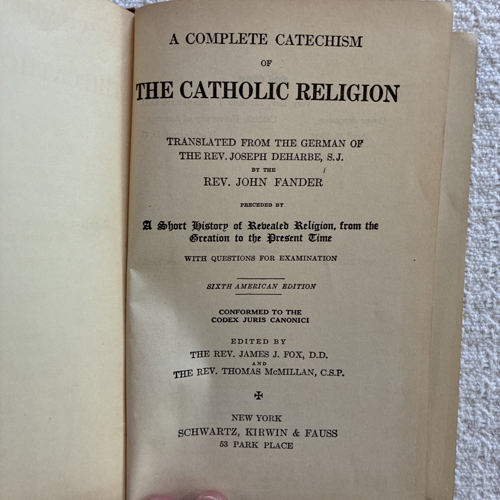 Complete Catechism Catholic Religion 1924 Hardcover Book Joseph Deharbe
