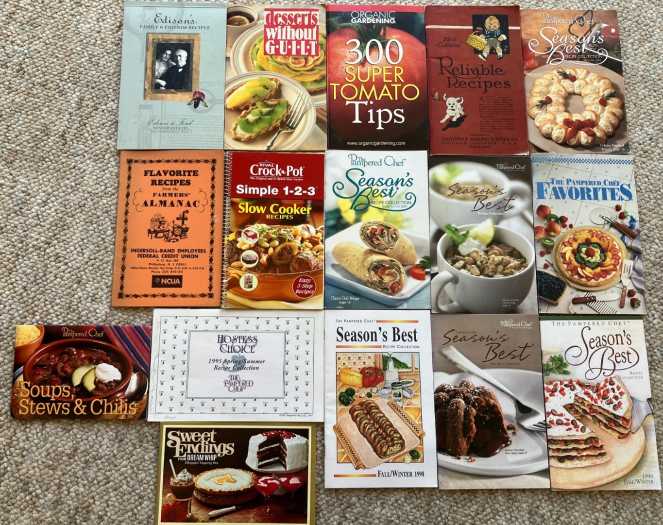 Cookbooks: Set of 16 Pampered Chef, Edison’s, Crock Pot, PB/Spiral