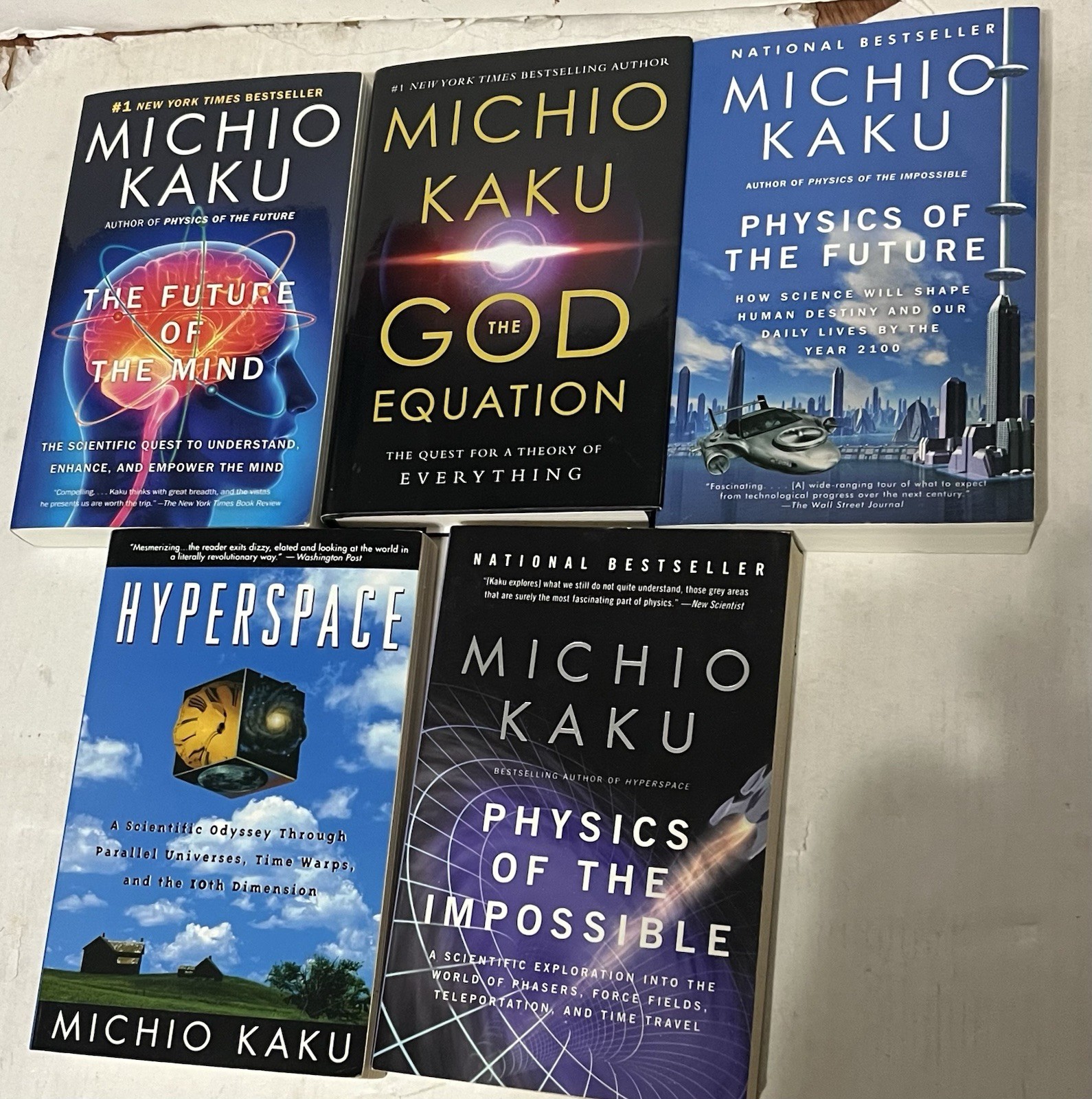 Michio Kaku 4 Paperback 1 Hardcover book lot Physics God Mind Hyperspace VG+