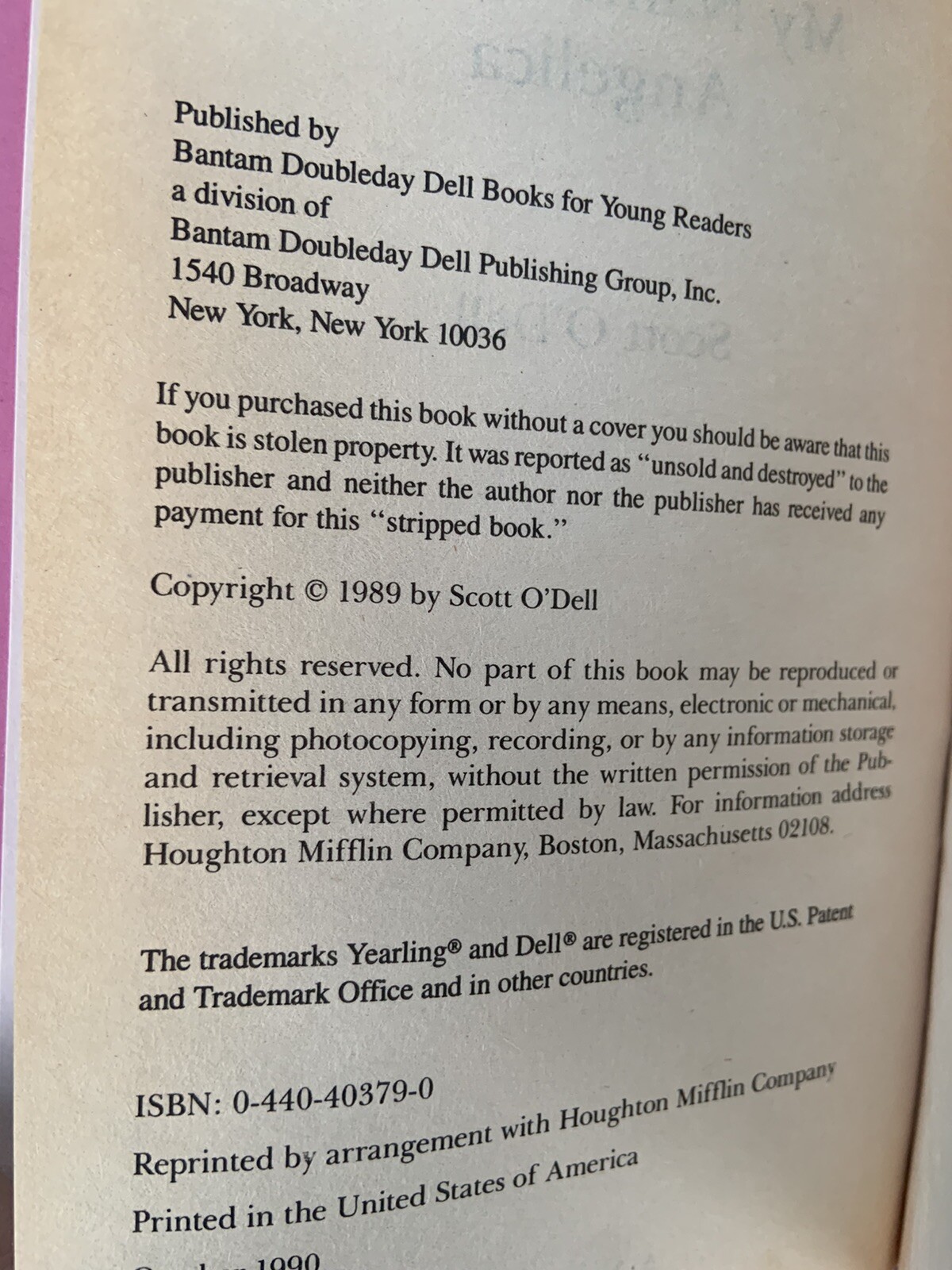 My Name Is Not Angelica by Scott Odell, Hardback (Island Of The Blue Dolphin)