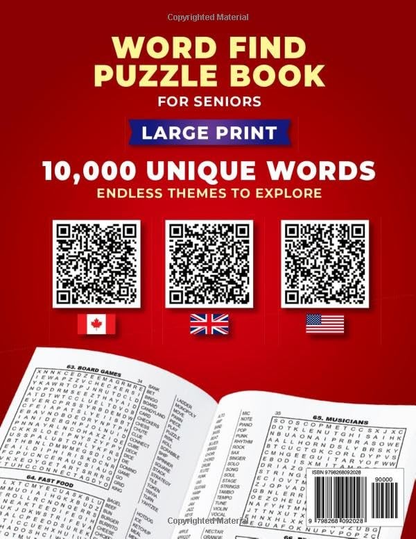 New Word Search Book for Adults: Large Print Find Puzzles Seniors…