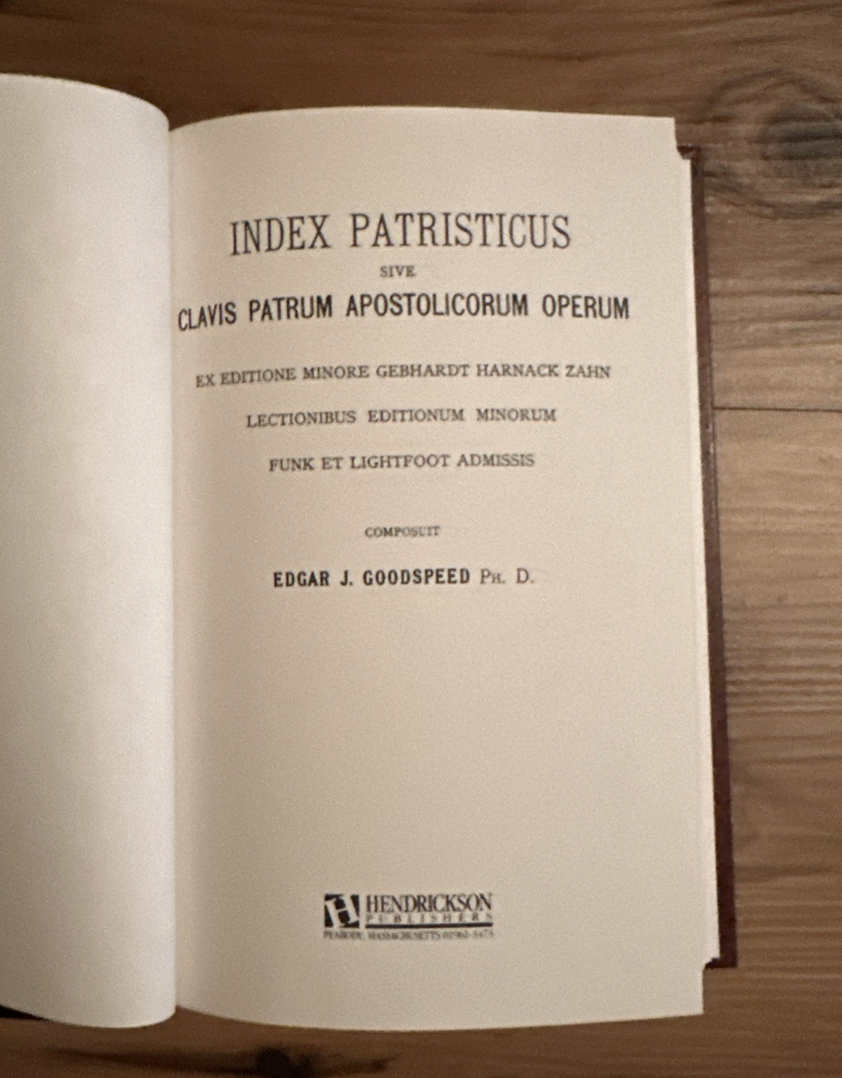 INDEX PATRISTICUS: SIVE CLAVIS PATRUM APOSTOLICORUM OPERUM By Edgar J. Goodspeed
